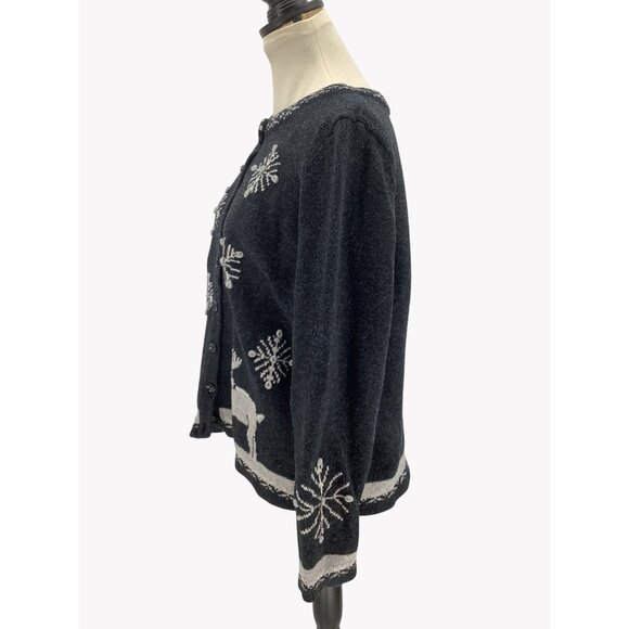 Vintage Button-Up Gray Wool Cardigan Ugly Christmas Sweater Womens Size M - Picture 6 of 8